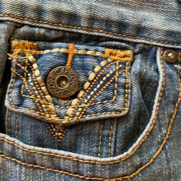CARBON vintage 34 x 32 button flap pocket distressed straight leg jeans - Picture 5 of 8